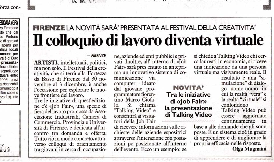 Il colloquio di lavoro diventa virtuale - La Nazione 2006 Article