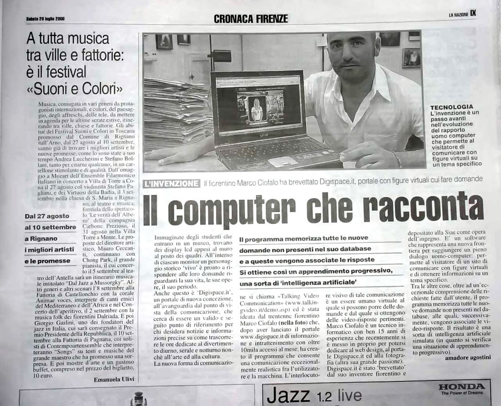Il computer che racconta - La Nazione 28 Luglio 2006
